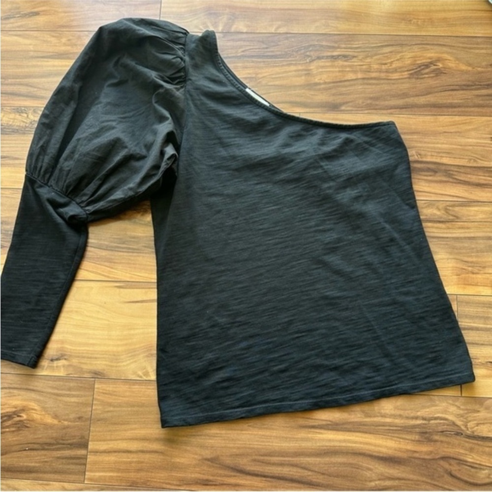 Nation LTD Black One-Shoulder Top with Puff Sleeve S